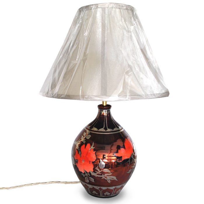 Large lamp with red rose. Copper ground. Height 25 cm. Unique number 8295. - Image 2