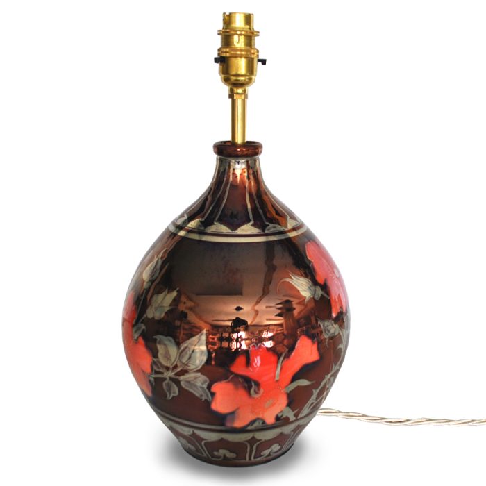 Large lamp with red rose. Copper ground. Height 25 cm. Unique number 8295.