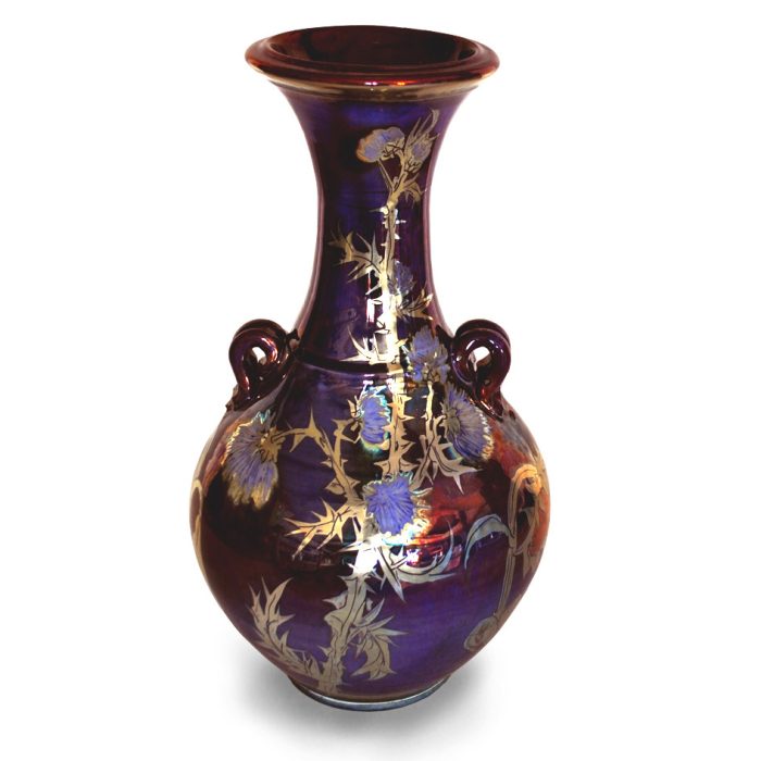 Tall necked vase. Thistles, sunflower and teasels design. Height 33 cm. Unique number 8083. - Image 3
