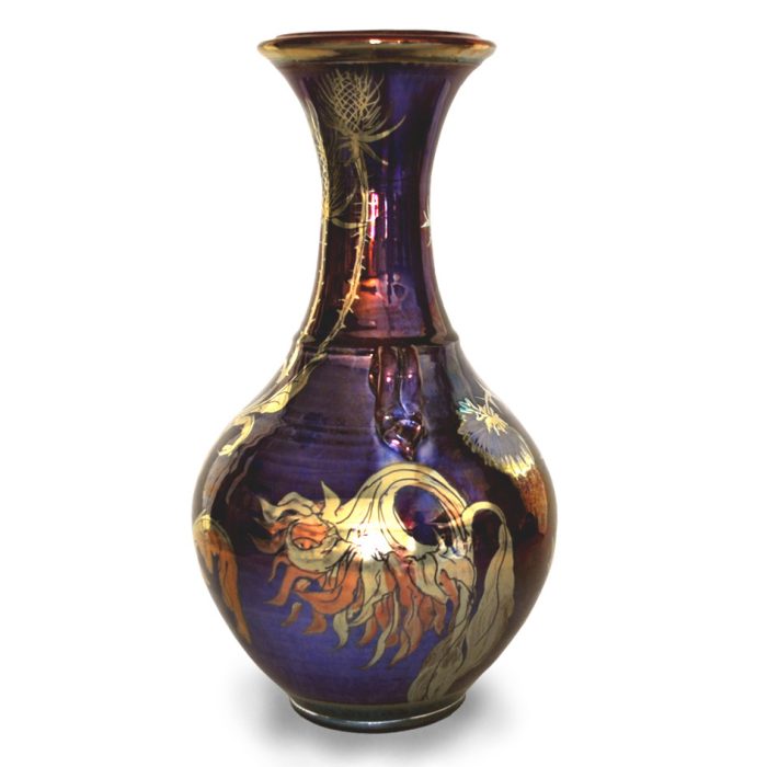 Tall necked vase. Thistles, sunflower and teasels design. Height 33 cm. Unique number 8083. - Image 2