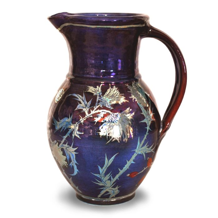 Thistles and rosehips jug. Purple-blue ground. Height 23 cm. Unique number 8050. - Image 2