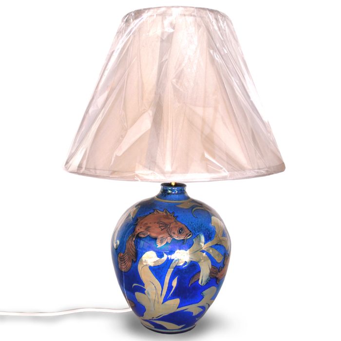 Large lampbase with fish and weed design. Silver-blue ground. Height 24.5 cm. Unique number 7785. - Image 2