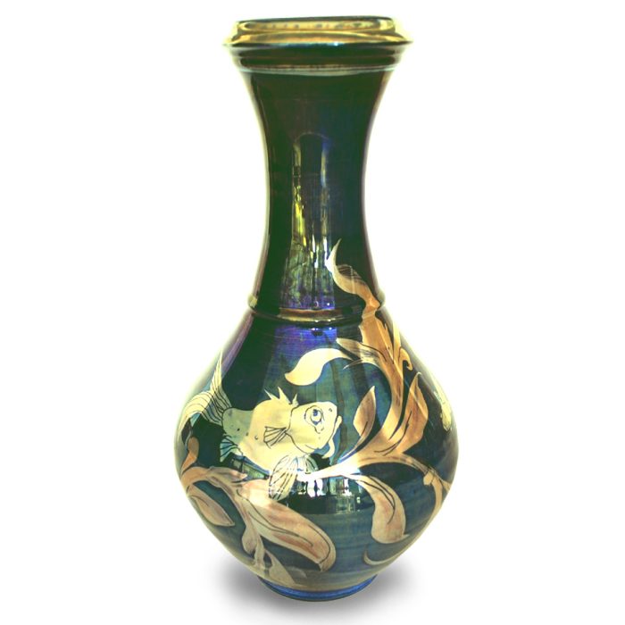 Vase with long slim neck. Fish and weed design. Dynamic blue ground. Height 28 cm. Unique number 8054. - Image 2