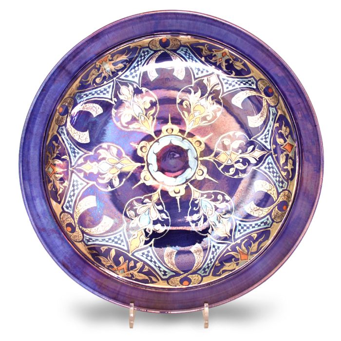 Charger with Islamic design. Purple-blue ground. 44 cm diameter. Unique number 8005.