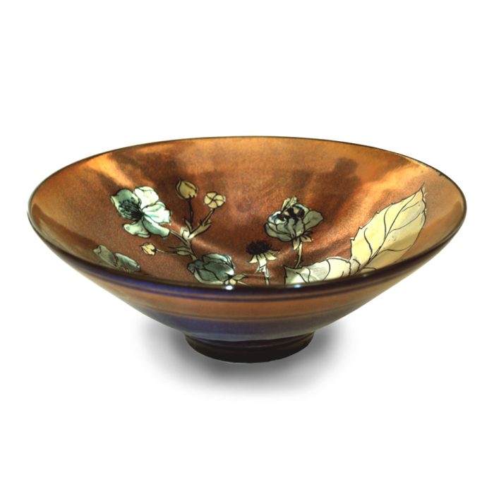 Bee and brambles bowl. Copper ground. Diameter 21 cm. Unique number 7989. - Image 2