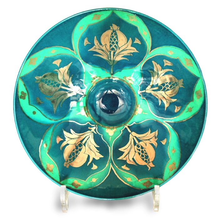 Pomegranate bowl. Blue and green ground. 21 cm diameter. Unique number 4938.