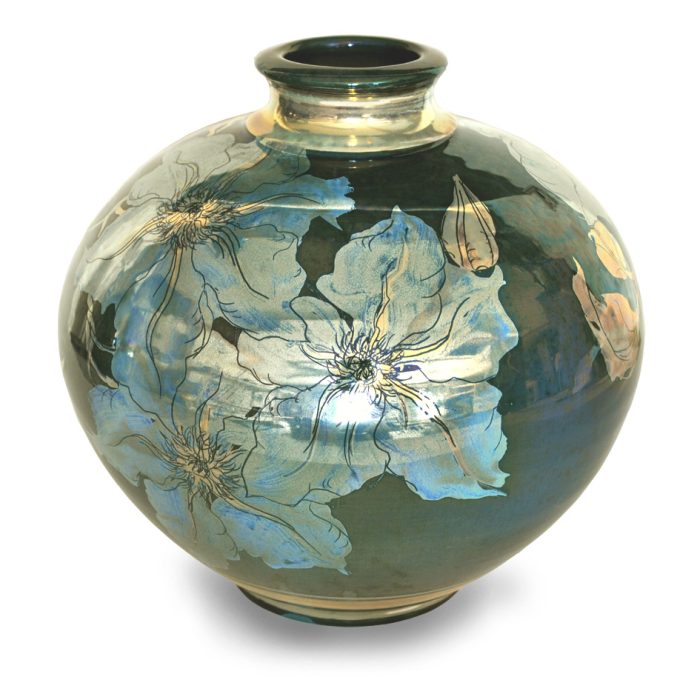 Clematis vase. Dynamic blue-green ground. Height 20 cm. Unique number 8014. - Image 2