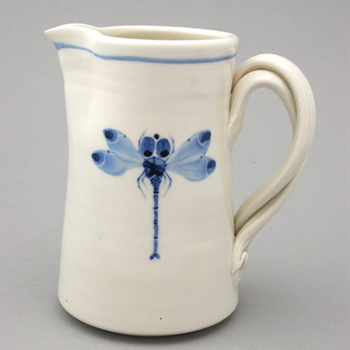 Handthrown pint jug - Dragonfly design, Approx 15 cm / 6 inches tall.