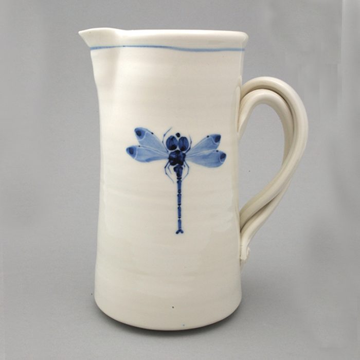 Two pint handthrown jug - Dragonfly design, Approx 19 cm/7.5 inches tall.