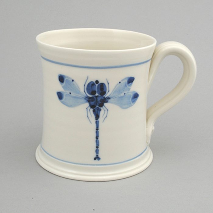 Large fine-rimmed porcelain mug - Dragonfly design, Approx 9.5 cm / 3.75 inches tall.