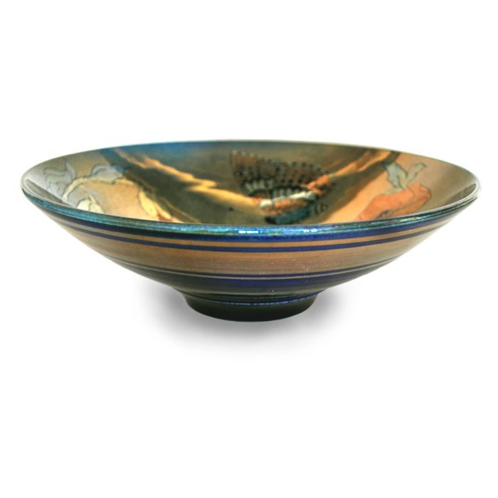 Poppies and butterfly bowl. Silver-blue ground. Diameter 22 cm. Unique number 7906. - Image 2