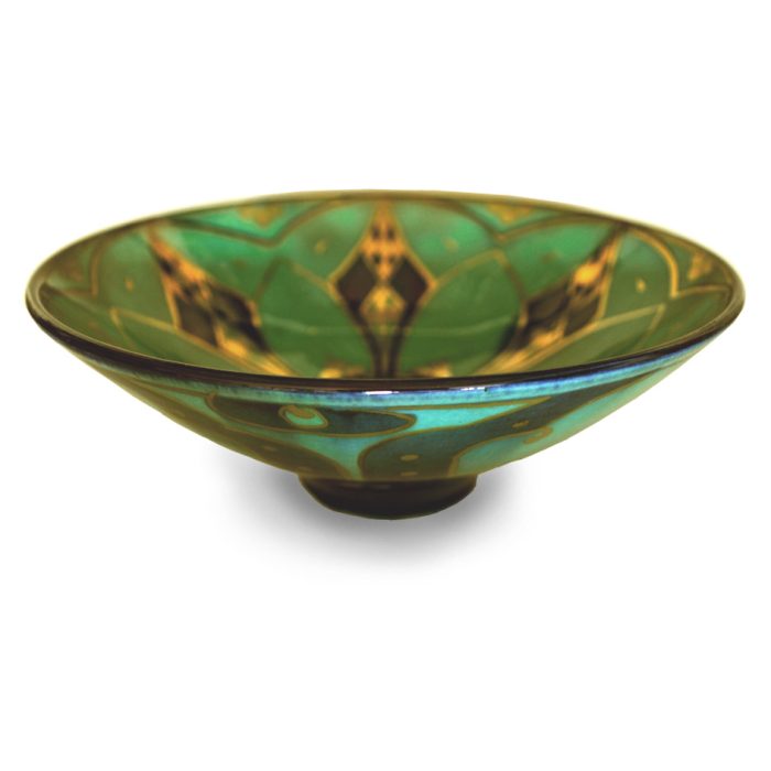 Checkered spear patterned bowl. Teal and blue ground. Diameter 17.5 cm. Unique number 7959. - Image 2