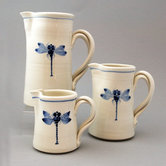 Handthrown pint jug - Dragonfly design, Approx 15 cm / 6 inches tall. - Image 2