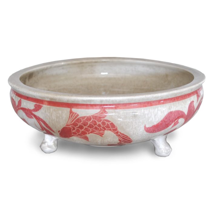 Fish and weed shallow footed bowl. Ivory ground. Diameter 25 cm. Unique number 8325.