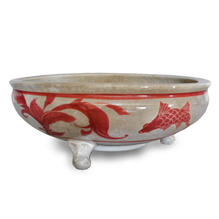 Fish and weed shallow footed bowl. Ivory ground. Diameter 25 cm. Unique number 8325. - Image 2