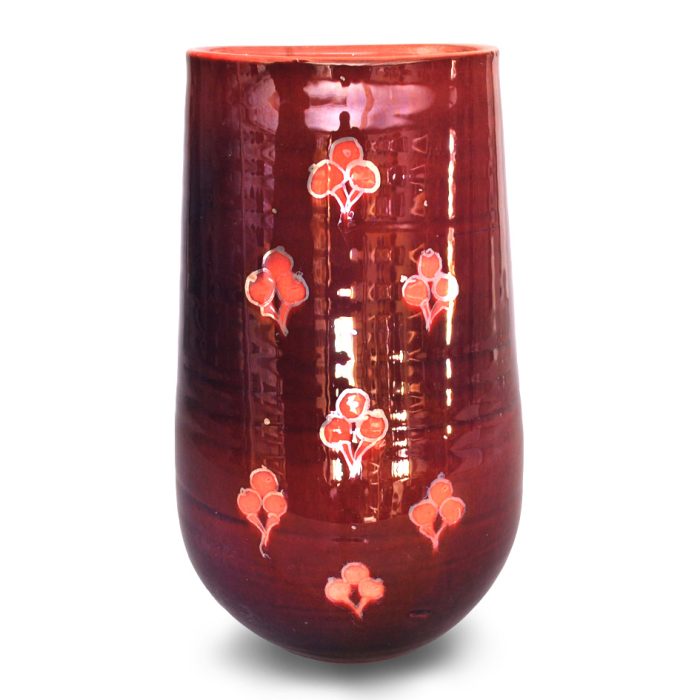 Art Deco and berries elliptical vase. Warm burgundy ground. Height 17.5 cm. Unique number 8512. - Image 2