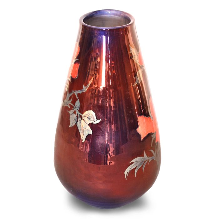 Red rose elliptical vase. Copper ground. Height 23 cm. Unique number 8543. - Image 2