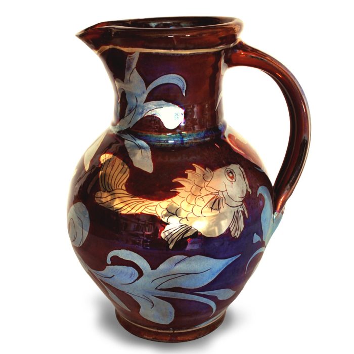 Carp and weed jug. Purple-blue ground. Height 21.5 cm. Unique number 8364.