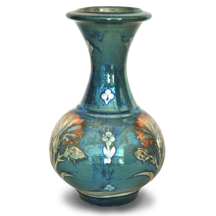Dianthus slim necked vase. Blue-green ground. Height 21 cm. Unique number 8779. - Image 2