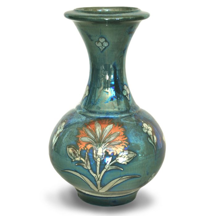 Dianthus slim necked vase. Blue-green ground. Height 21 cm. Unique number 8779.