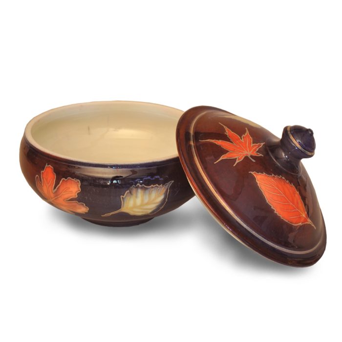 Autumn leaves lidded bowl. Purple-blue ground. Diameter 16 cm. Unique number 8892. - Image 2