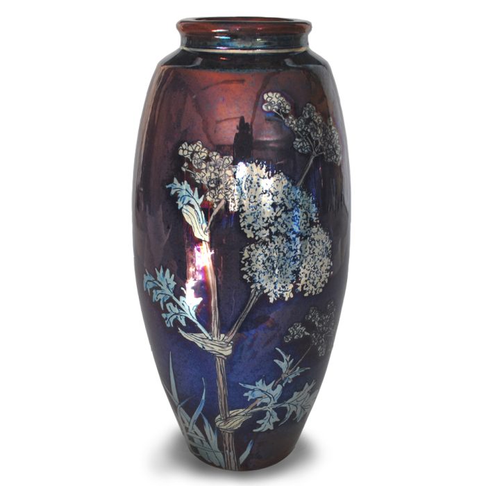 Grasses vase. Purple-blue ground. Height 24.5cm. Unique number 9134.
