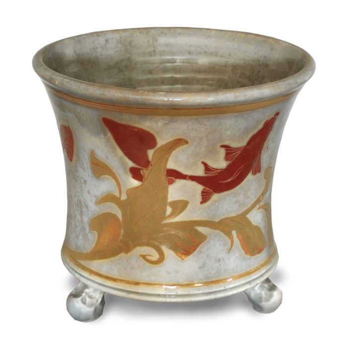 Fish and weed planter. Ivory-grey ground. Internal height 11.5cm, width 14cm. Unique number 8788.