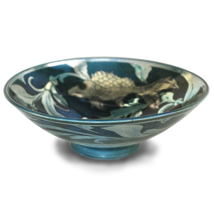 Fish and weed bowl. Blue-green ground. Diameter 17cm. Unique number 9279. - Image 2