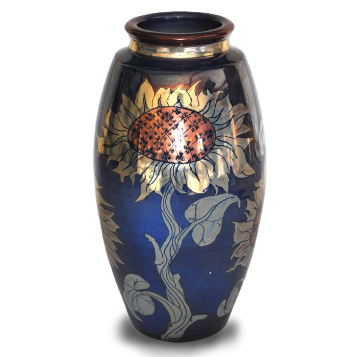 Sunflowers vase. Purple-blue ground. Height 23cm. Unique number 9321.