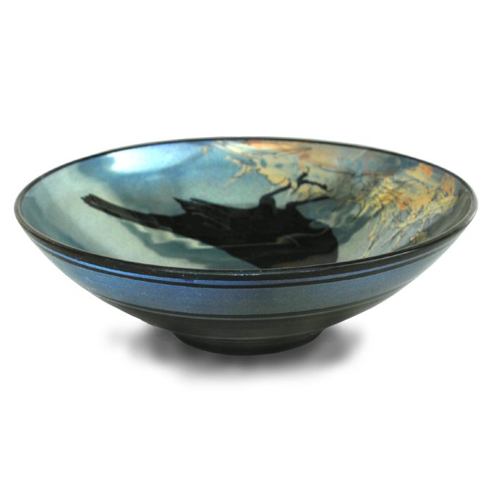 Blackbird in the grass. Silver-blue ground. Diameter 21.5cm. Unique number 9344. - Image 2