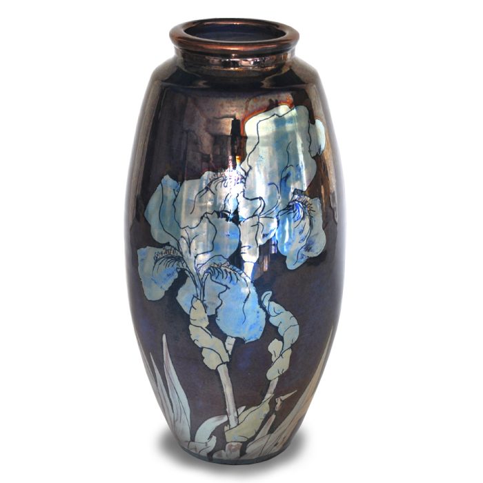 Iris vase. Purple-blue ground. Height 24cm. Unique number 9363.