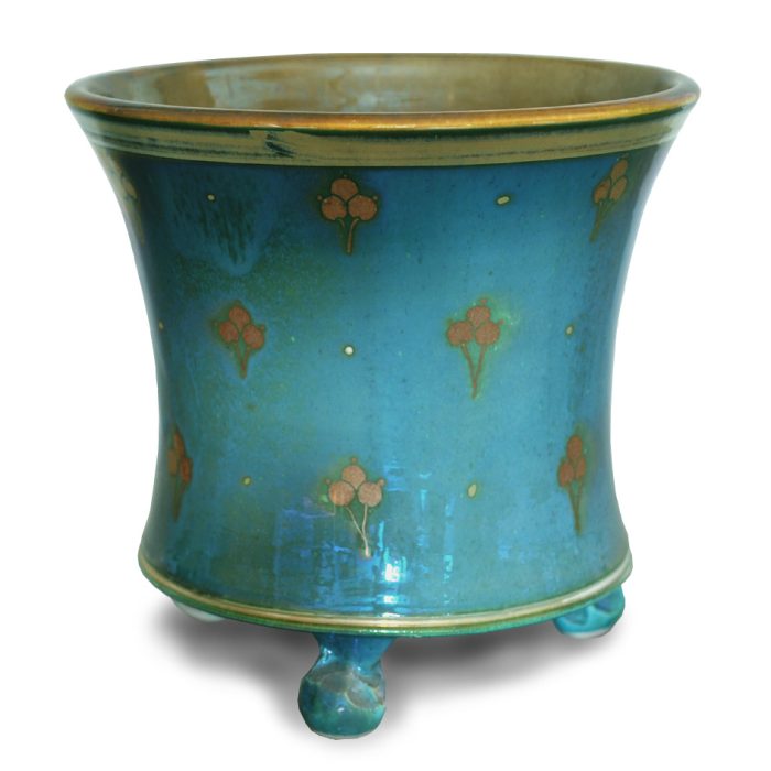Berry motif planter. Smoky turquoise ground. Internal height 11.5cm, width 14cm. Unique number KB086. - Image 2