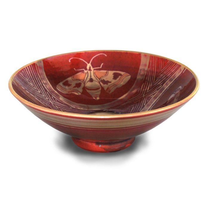 Moth bowl. Red ground. Diameter 17 cm. Unique number KB144. - Image 2