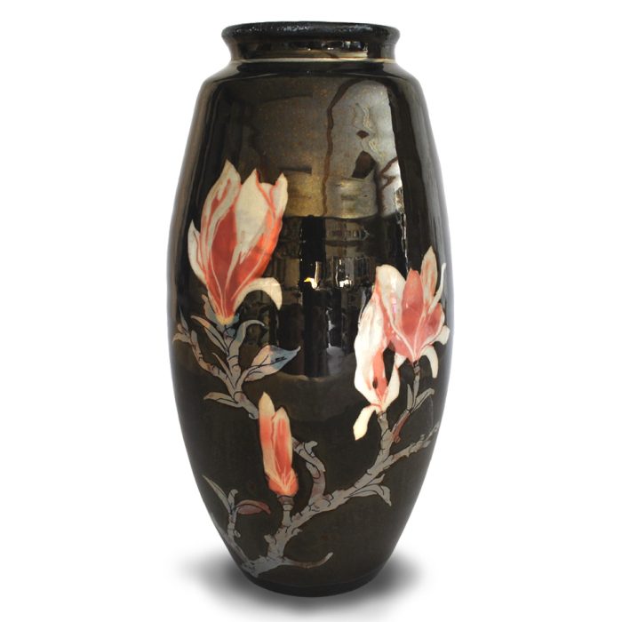 Magnolia vase. Warm black ground. Height 23.5cm. Unique number 9270. - Image 2