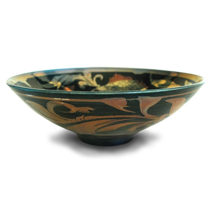 Fish and weed bowl. Blue-green ground. Diameter 21cm. Unique number 9286. - Image 2