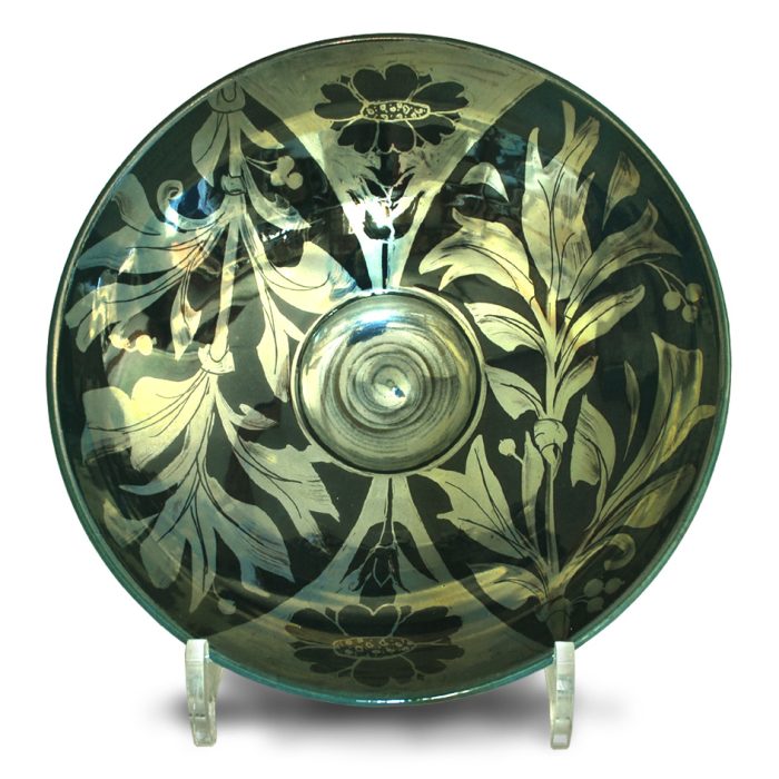 Foliage and flower bowl. Blue-green ground. Diameter 20cm. Unique number 9293.