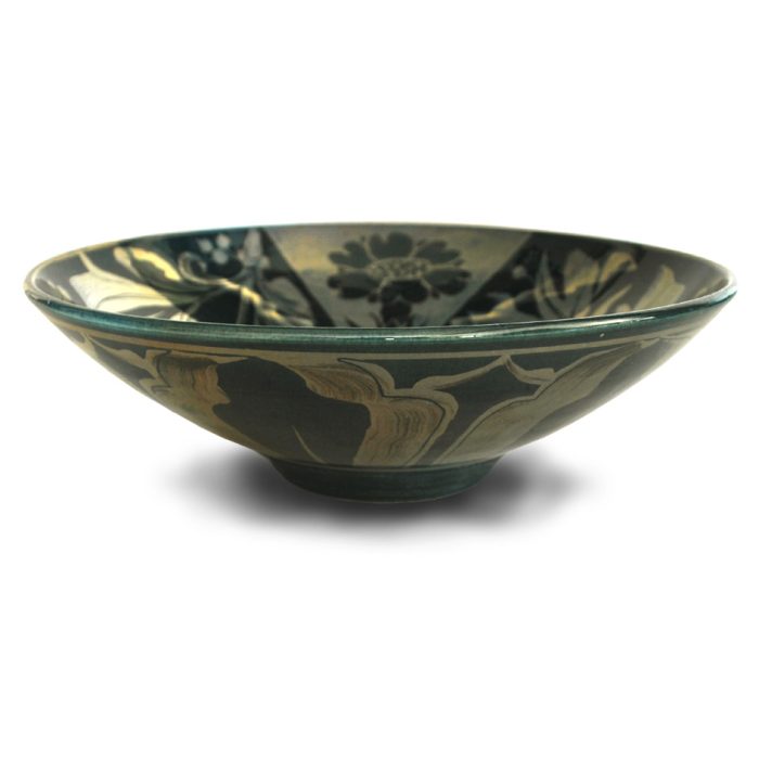 Foliage and flower bowl. Blue-green ground. Diameter 20cm. Unique number 9293. - Image 2