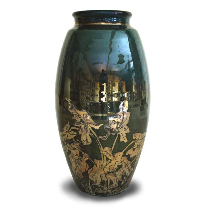 Dandelion vase. Blue-green ground. Height 22.5cm. Unique number 9304. - Image 2
