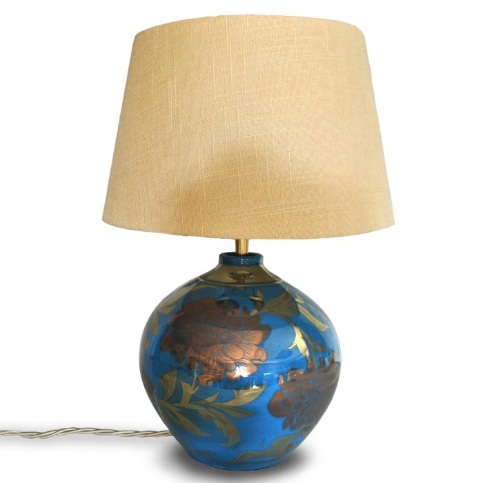 Chrysanthemum lamp. Turquoise ground. Height 18cm. Unique number 9334. - Image 2