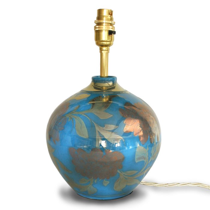 Chrysanthemum lamp. Turquoise ground. Height 18cm. Unique number 9334.