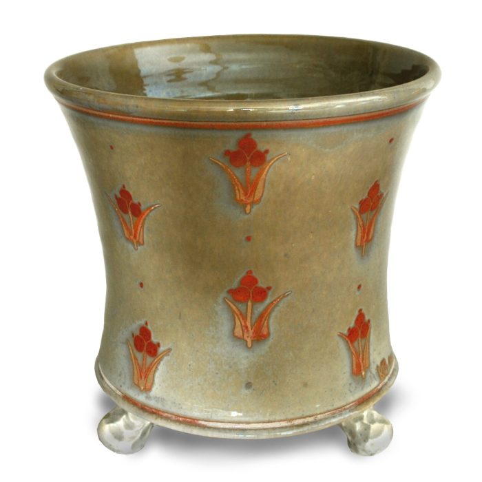 Berry motif pattern planter. Smoky-ivory ground. Internal height 12cm, width 14cm. Unique number KB061.