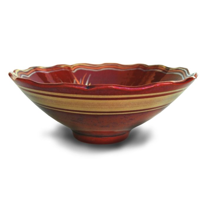 Phoenix bowl. Red-burgundy ground. Diameter 20.5cm. Unique number KB132. - Image 2