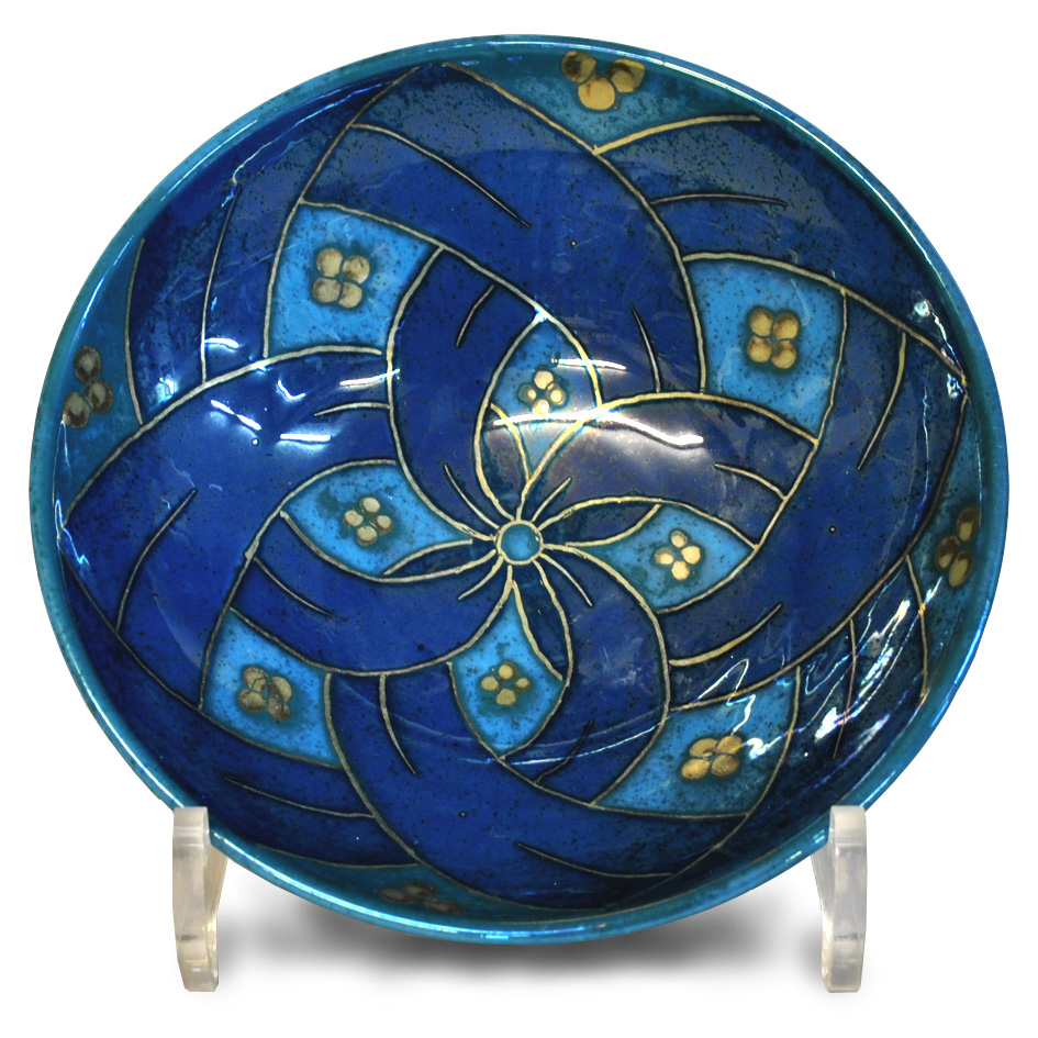 Ribbon pattern bowl. Turquoise and blue. Diameter 16cm. Unique number 9388.