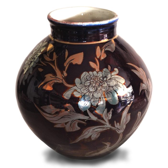 Chrysanthemum round vase. Deep purple-blue ground. Height 15 cm. Unique number 9399. - Image 2