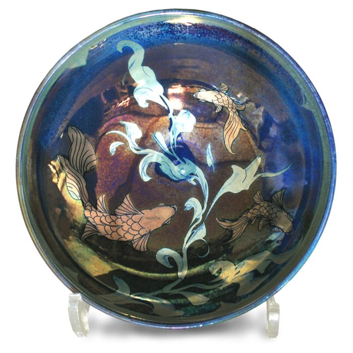Fish and weed bowl. Dynamic blue ground. Diameter 17 cm. Unique number 9460.