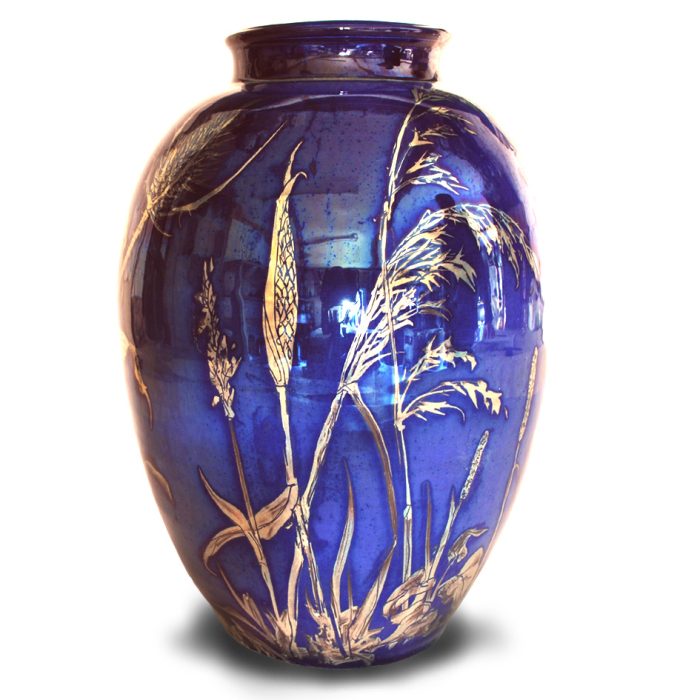 Thistle and grasses vase. Blue ground. Height 24.5 cm. Unique number 9257. - Image 2