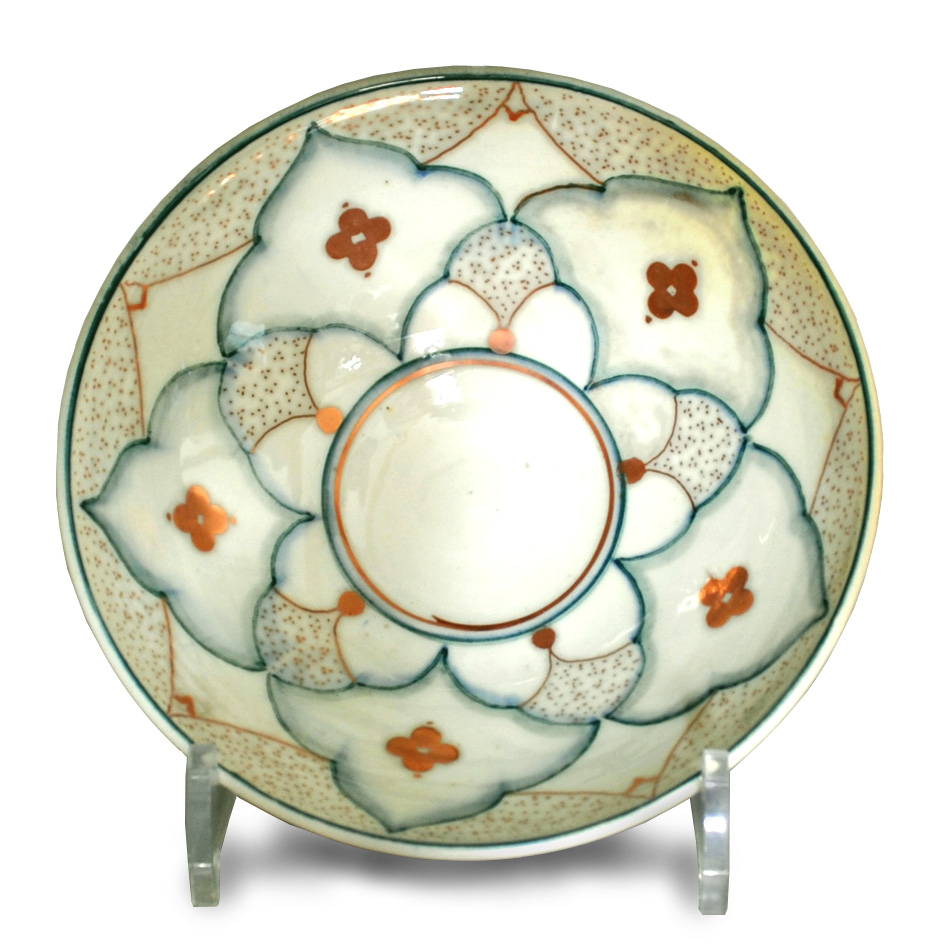 Delicate Islamic bowl. Ivory and blue-green ground. Diameter 17.5 cm. Unique number 9211.