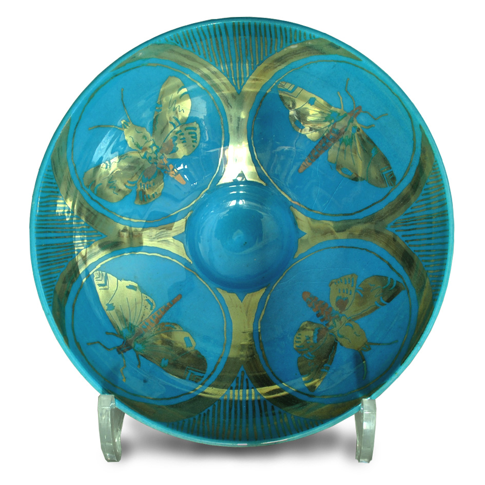 Moth quartet. Turquoise ground. Diameter 17.5 cm. Unique number KB143.