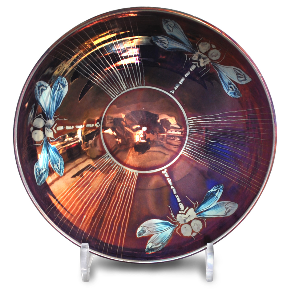 Dragonfly trio. Purple-blue ground. Diameter 21 cm. Unique number 9254.