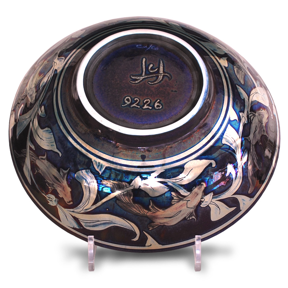 Cranes and fishes. Purple-blue ground. Diameter 29 cm. Unique number 9226. - Image 2